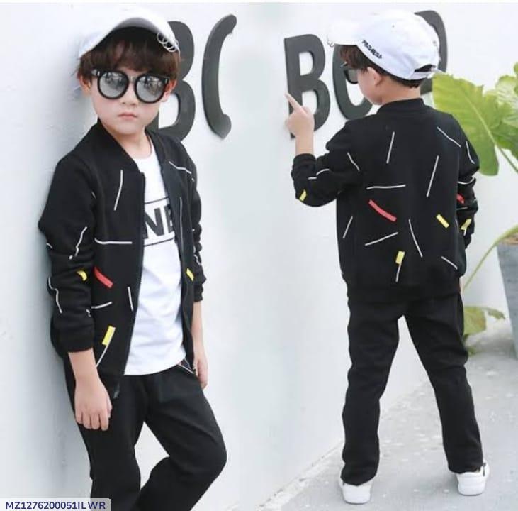 2 Pcs Boy's Fleece Printed Zipper Tracksuit