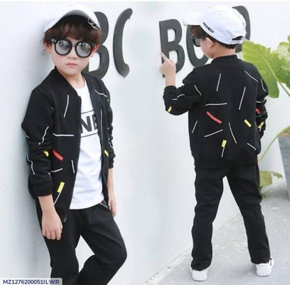 2 Pcs Boy's Fleece Printed Zipper Tracksuit