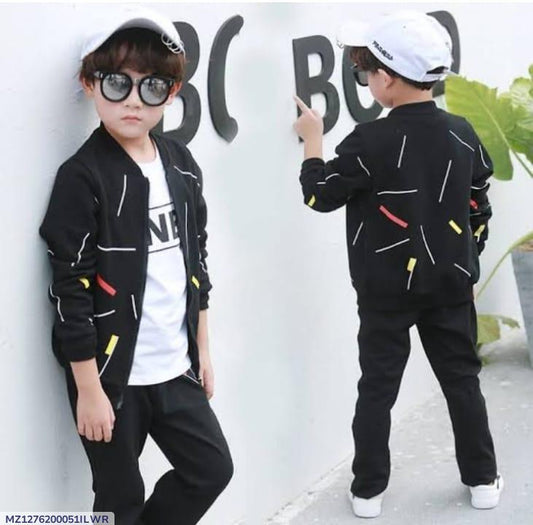 2 Pcs Boy's Fleece Printed Zipper Tracksuit