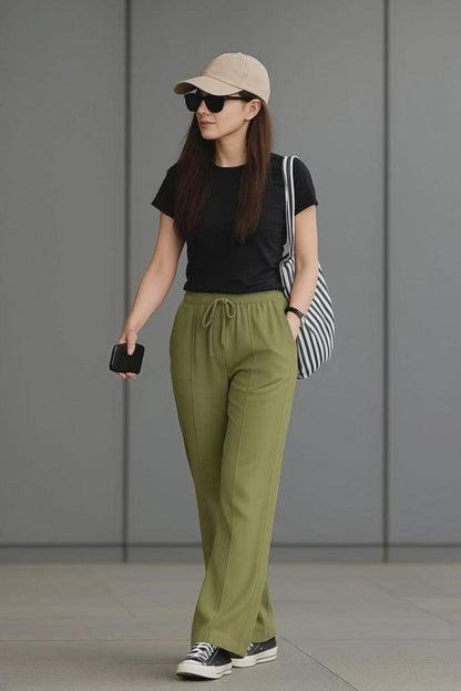 Olive Green Wide Leg Trousers