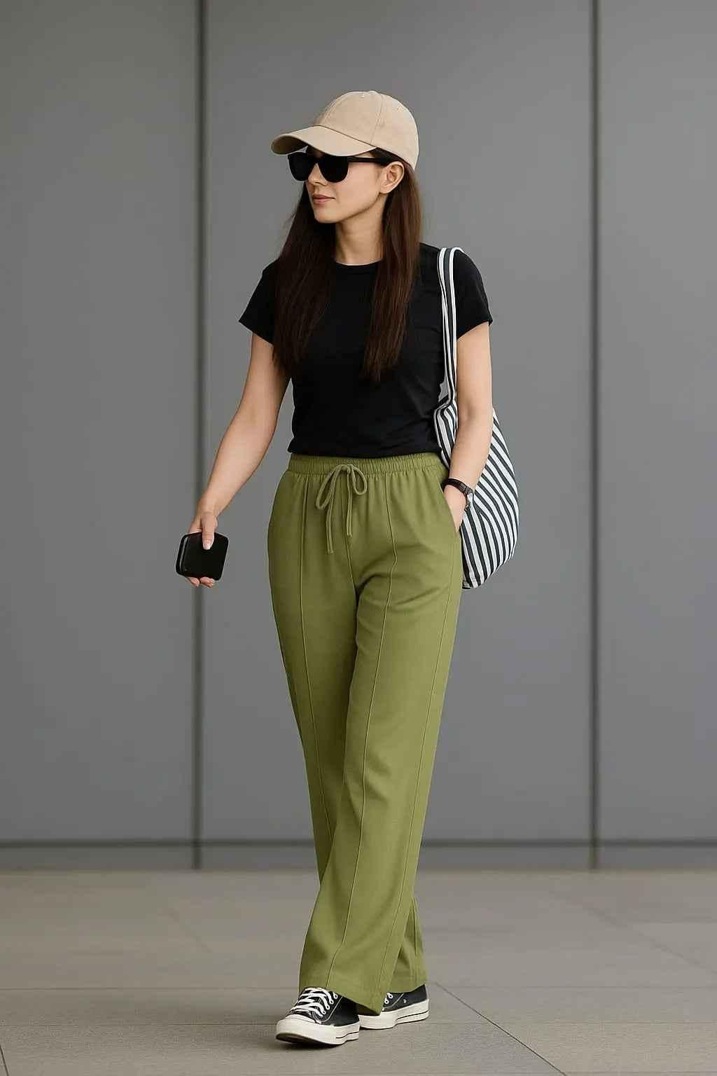 Olive Green Wide Leg Trousers