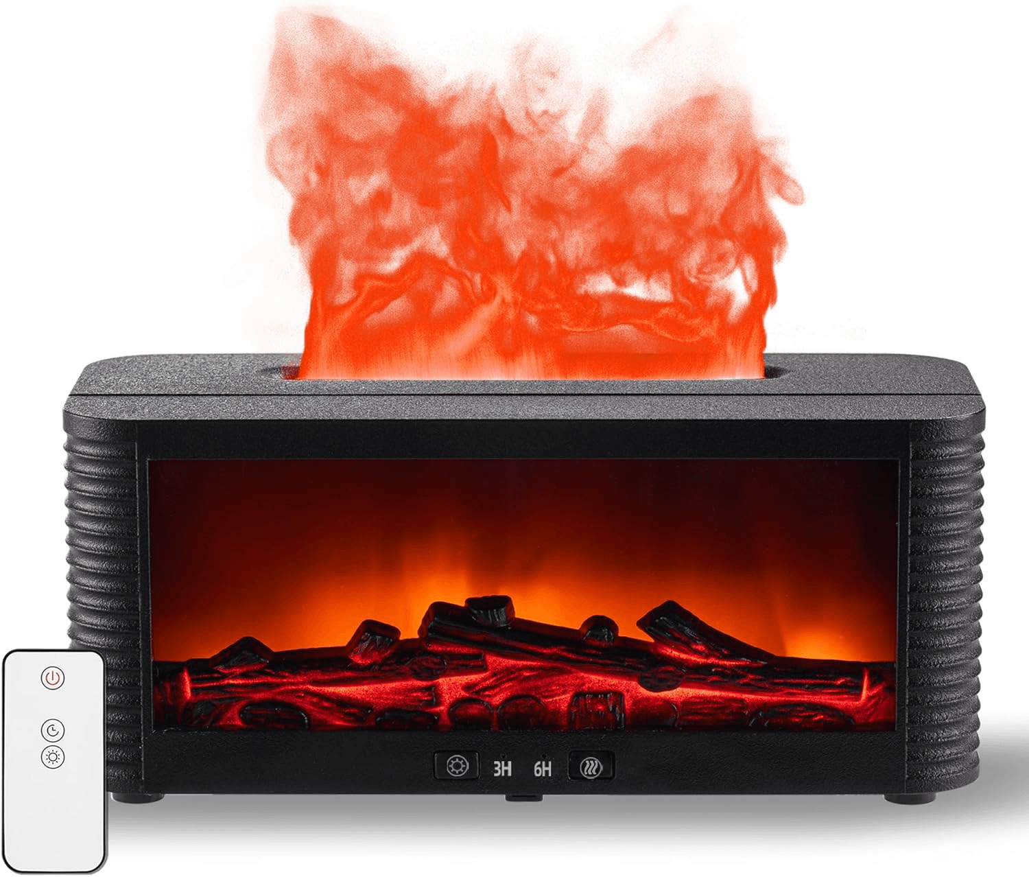 Rabiya Mart fireplace aroma essential oil diffuser with a modern design, emitting mist and ambient light for home relaxation.