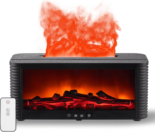 Rabiya Mart fireplace aroma essential oil diffuser with a modern design, emitting mist and ambient light for home relaxation.