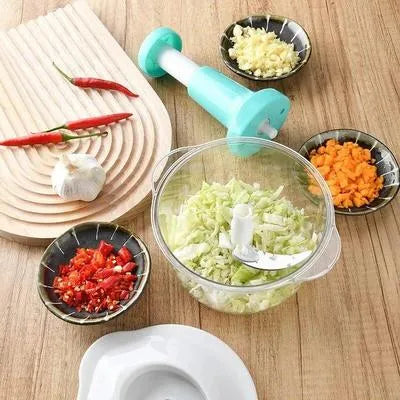 Manual Hand Chopper 1500 ML Vegetable Cutter 3 Sharp Blades Speedy Pull String Onion Tomato Garlic Chopper Portable Salad Maker & Kitchen Gadget Easy to Use & Clean
