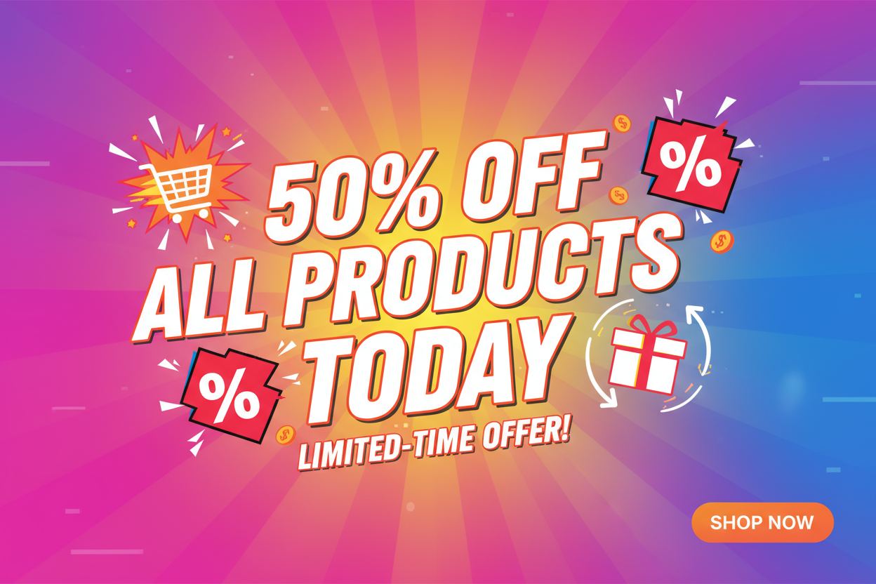 all products add in banner 50% off at today