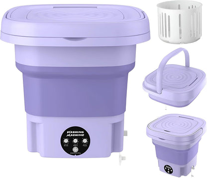 Mini washing machine by Rabiya Team with a compact white design, featuring a transparent lid and control panel.